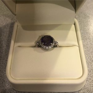 Amethyst Diamond Halo Ring